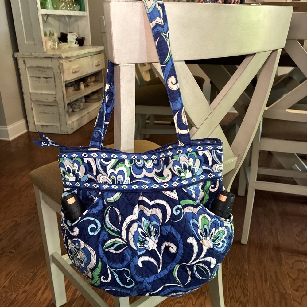 Vera Bradley Villager Tote Bag Mediterranean Blue Quilted Cotton Shoulder Purse